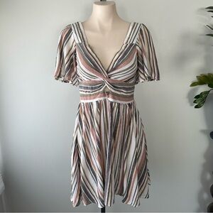 Eclipse Boho Striped Mini Dress Flowy Short Sleeves 100% Rayon Size Small